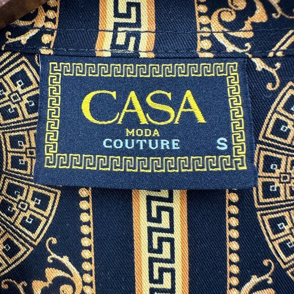 Casa Moda Couture Shirt Mens Size S Black Mustard Button Down Greek Pattern - Picture 8 of 9